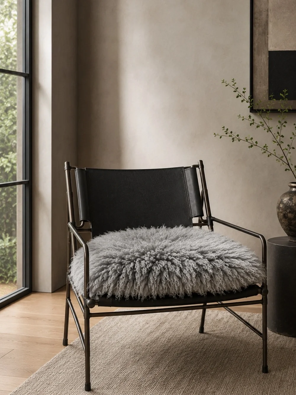 Icelandic Sheepskin Long-Pile 28” Accent Pillow – Soft Gray